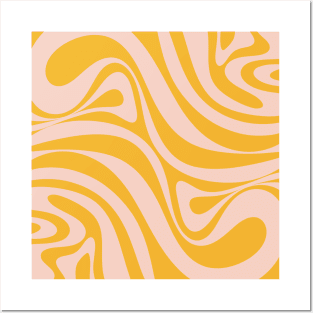 New Groove Retro Swirl Abstract Pattern Marigold Orange Yellow and Pale Blush Pink Posters and Art